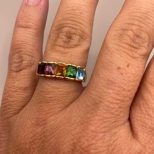 Vintage Multi Gemstone 18KGE Gold Plated Cocktail Statement Ring Size 6